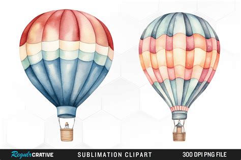 Retro Hot Air Balloon Watercolor Clipart Graphic By Regulrcrative