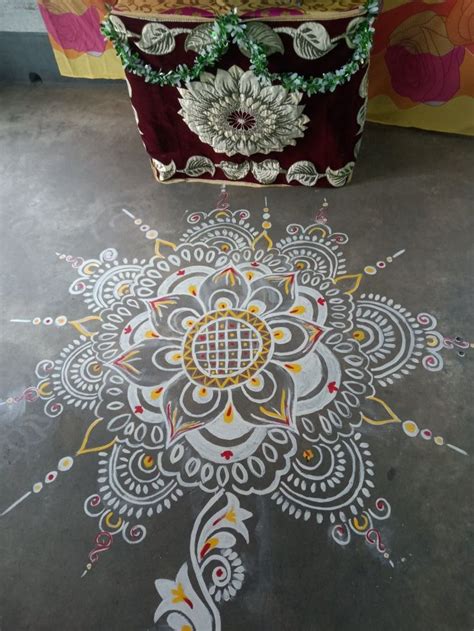 Alpana On Saraswati Puja By Ananya Sarkar Rangoli Designs Beautiful Rangoli Designs Design