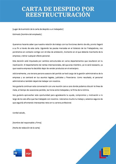 Carta De Despido Por Reestructuración Descarga Ejemplos