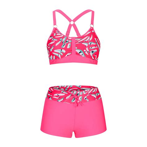 Hvot Aat Women S Two Pieces Tropical Print Swimsuits Drawstring High Waisted Push Up Bikini Sets