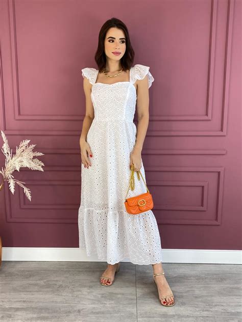 Vestido Longo Laise Al A Babados Branco Fernanda Ramos Store