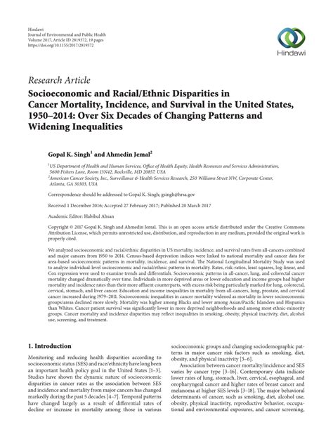 PDF Socioeconomic And Racial Ethnic Disparities In Cancer Mortality