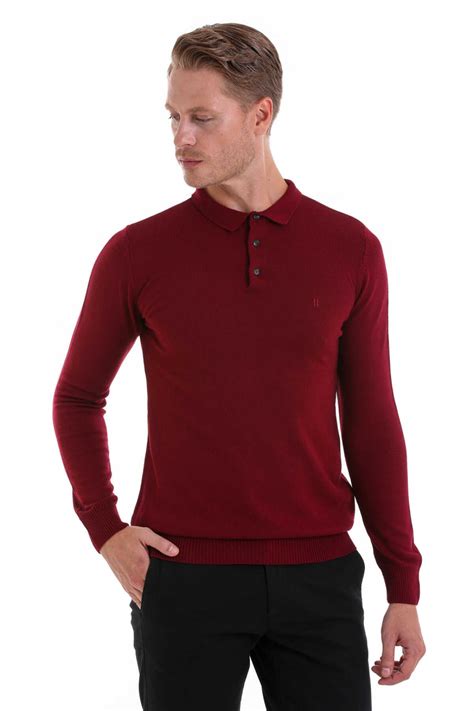 Bordo Regular Fit Düz Polo Yaka Triko Kazak HATEMOĞLU 3400ETC0A011