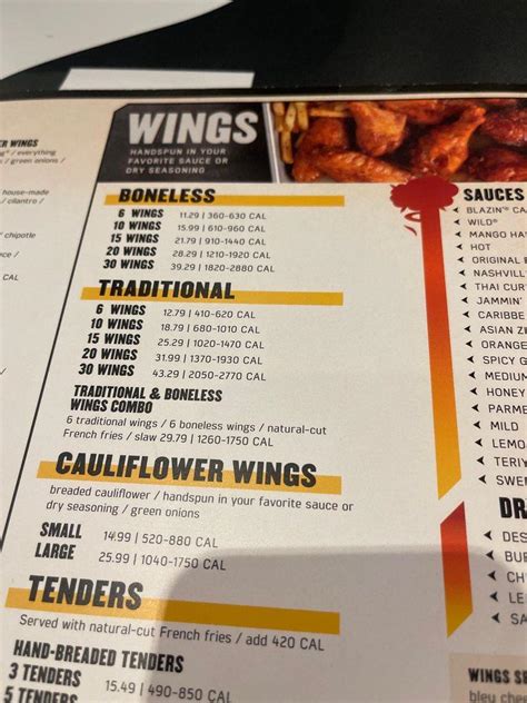 Menu At Buffalo Wild Wings Pub And Bar Kennewick