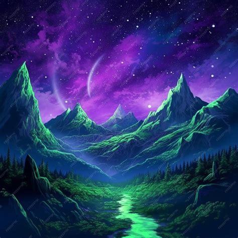 Premium AI Image | A purple mountain landscape with a river and ...