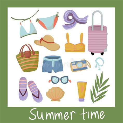 Beach Fashionable Clothes Accessories Set Stock Illustrations 188