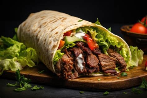 Doner Kebab Carne Grelhada E Legumes Em Pão Pita Uma Mesa De Comida