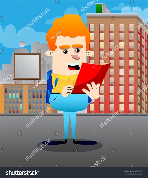 Schoolboy Reading A Red Book Vector Cartoon Royalty Free Stock