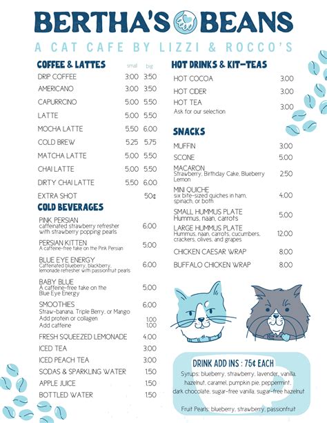 Caf Menu Bertha S Beans Cat Caf