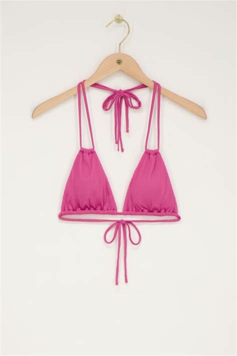 Roze Bikini Top Triangel Met Dubbele Bandjes En Rib My Jewellery
