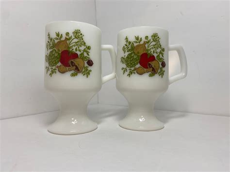 Vintage Spice Of Life Milk Glass Pedestal Mugs 1970s Etsy