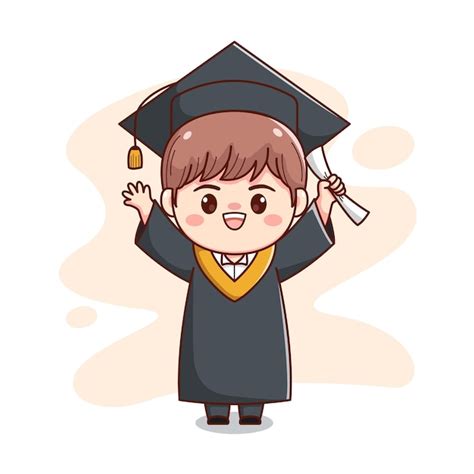 Premium Vector Happy Graduation Boy With Cap And Gown Cute Kawaii Chibi Cartoon