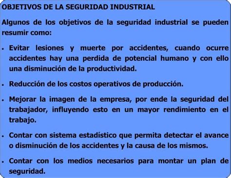 Seguridad Industrial Objetivos De La Seguridad Industrial