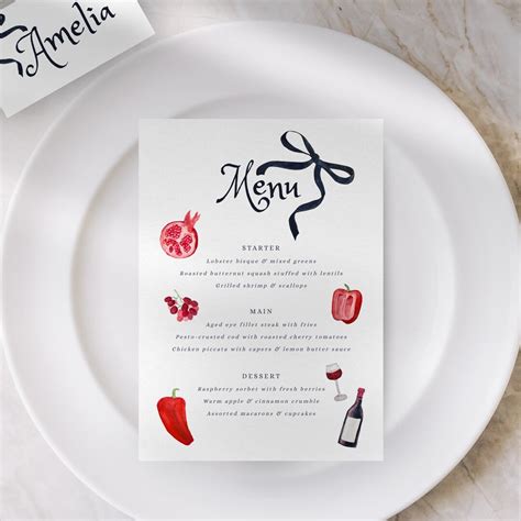 Red Pepper Menu Template, Hand Painted Watercolour Wedding /bridal ...