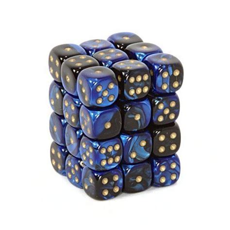 Chessex Dice D6 Sets Gemini Black Blue With Gold 12mm Six Sided Die 36 Block Of Dice To View