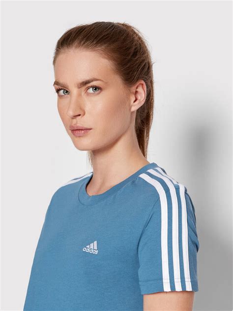 Adidas T Shirt Essentials 3 Stripes HF7238 Niebieski Slim Fit Modivo Pl