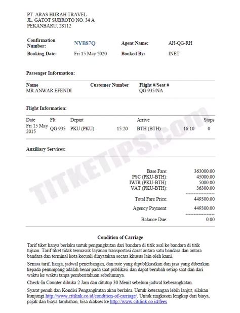 Contoh Print Out E Tiket Beberapa Maskapai Penerbangan TIKETIPS