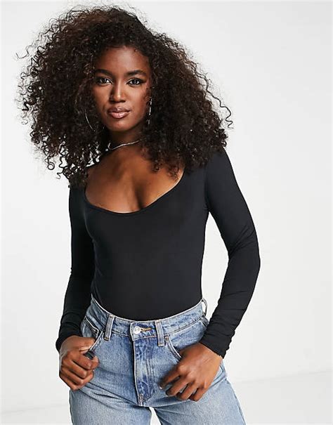 Stradivarius Scoop Neck Seamless Sculpt Body In Black Asos