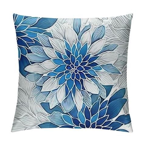 Shiartex Blue Grey Pillow Covers Decorative Daisy Flower Throw Pillow