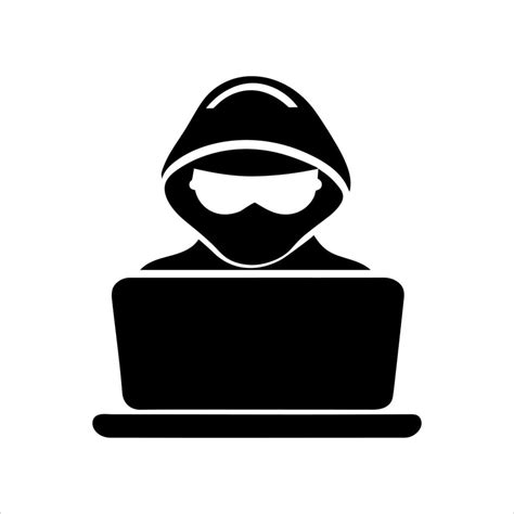 Pictogram Hacker Logo Of Cybersecurity Man Working On A Computer