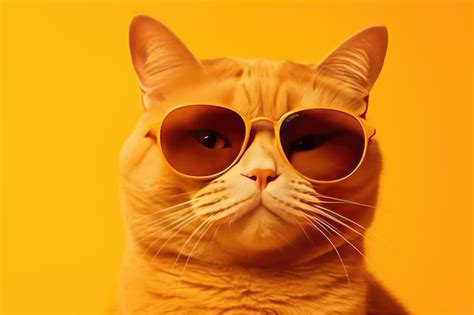 Premium Ai Image Portrait Of A Funny Ginger Cat Wearing Sunglasses