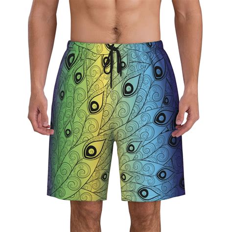 Fantasy Peacock Feather Mens Quick Dry Short Swim Trunks With Mesh