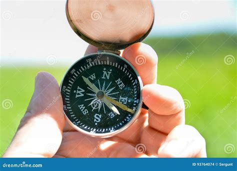 Compass In Hand Stock Photo Image Of Position Hiking 93764074