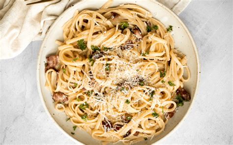 Spaghetti Bacon Carbonara Served With Garlic Bread Shamrock Catering Group