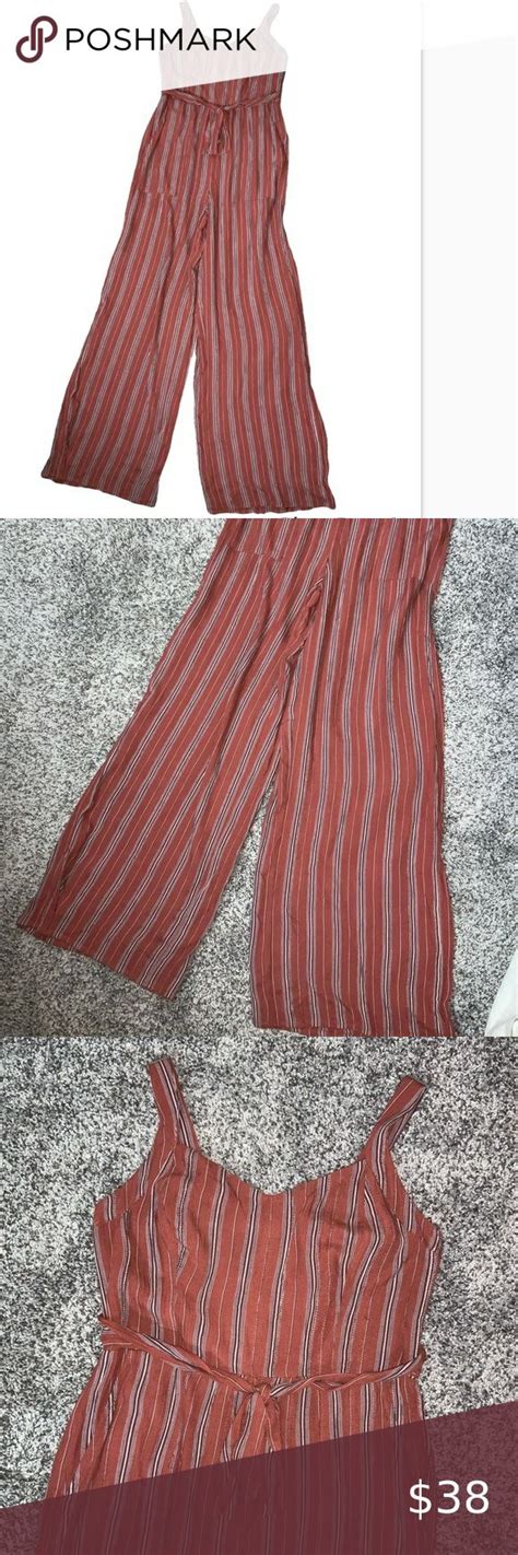 American Eagle Nwt Maroon Red Pinstriped Jumpsuit Size Xs Wide Leg