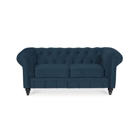 Canapé Chesterfield Velours 2 Places Altesse Bleu foncé