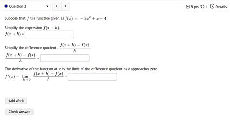 Solved Suppose That F Is A Function Given As F X −3x2 X−4