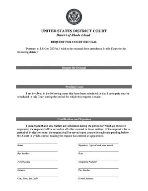 Fillable Online Rid Uscourts Request For Court Excusal Fax Email Print