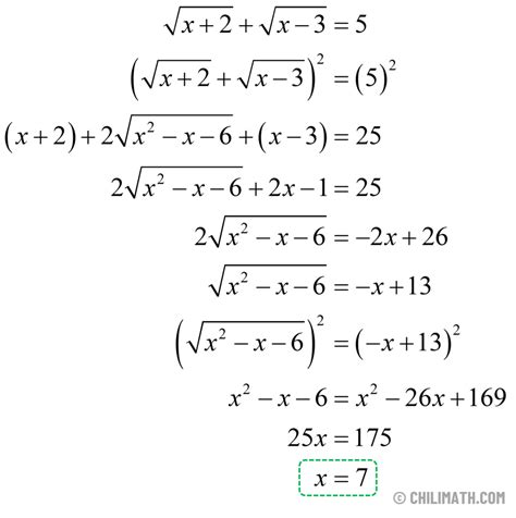 Radical Equations Practice Problems With Answers Chilimath