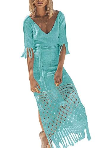 Farodor Womens Sexy Hot Hollow Out Beach Dress Crochet Knitted Beach Cover Up Derolee Crochet