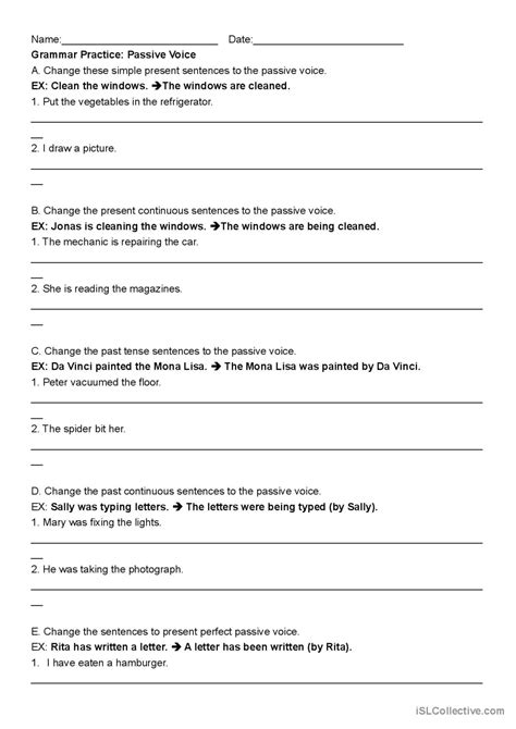 Passive Voice English Esl Worksheets Pdf Doc