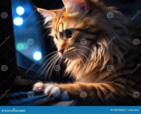 Fluffy Cat Typing on Computer Keyboard Stock Illustration - Illustration of paws, feline: 290136205