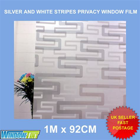 Silver And White Stripes Frosted Privacy Window Film 92cm X 1m Roll 15 S036 Ebay