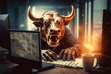 Premium Photo Angry Bull Trading With Computer Bullist In Stock