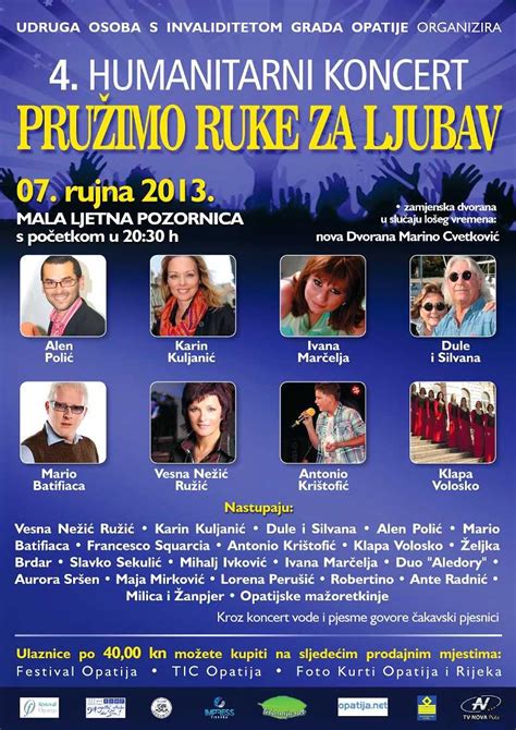 Humanitarni Koncert Pru Imo Ruke Za Ljubav Na Ljetnoj Pozornici