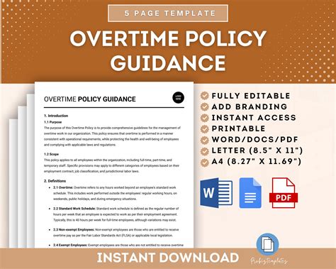 Overtime Policy Guidance Template, Overtime Regulations, Employee