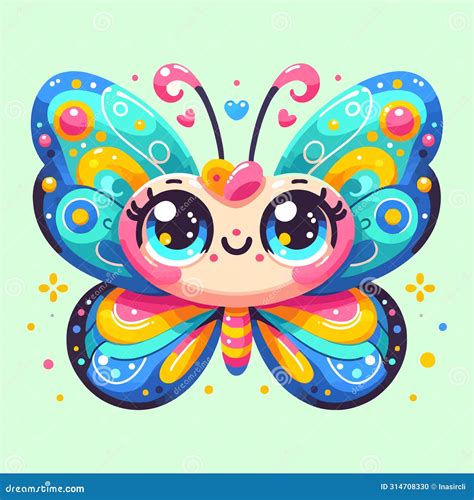 Flat Vector Illustration Of A Cute Butterfly In Cartoon Style Stock