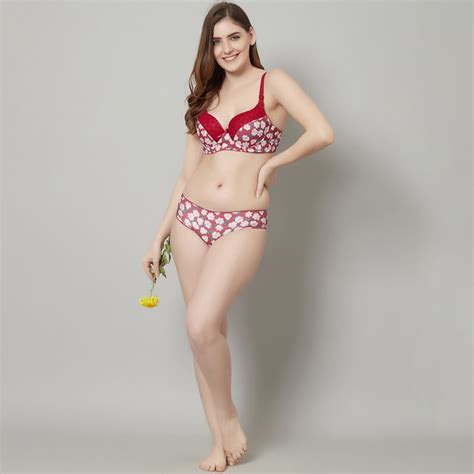 Prettycat Beautiful Floral Print Lightly Padded T Shirt Bra Panty Set Red Buy Prettycat