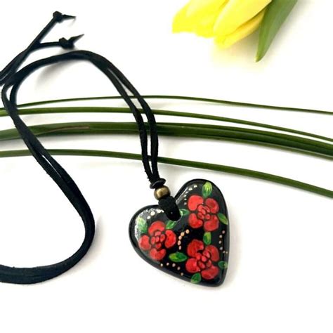 Collar Coraz N Negro Con Rosas Albor Arte Mx