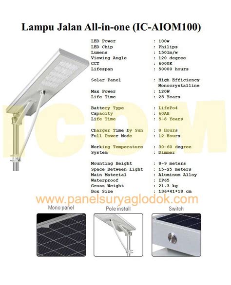 Lampu Jalan All In One Aio W Ic Aiom Icom Panel Surya