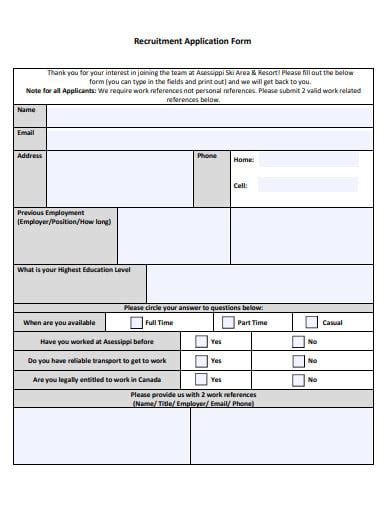 10 Recruitment Application Form Templates In PDF MS Word