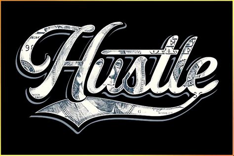 Hustle In Cursive Writing On Black Background