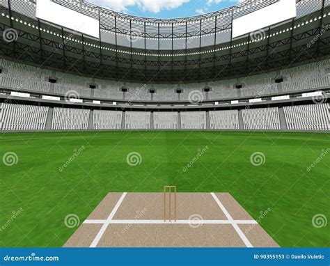 D Render Of A Round Cricket Stadium With White Seats And Vip Boxes