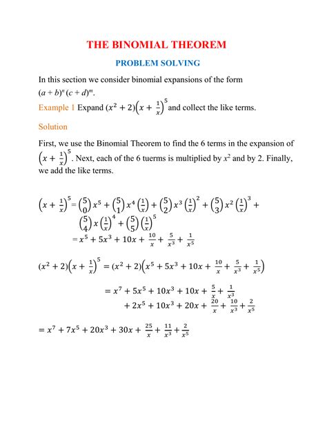 Binomial Theorem Practice Worksheet