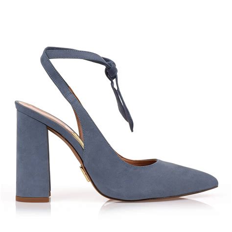 Slingback Salto Alto Nobuck Denim UZA Shoes Sapatos Femininos