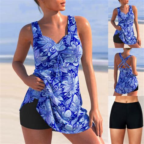 Sexy Women Floral Printed Sleeveless Tankini Swimsuit Beach Casual Blouse Bikini Ebay